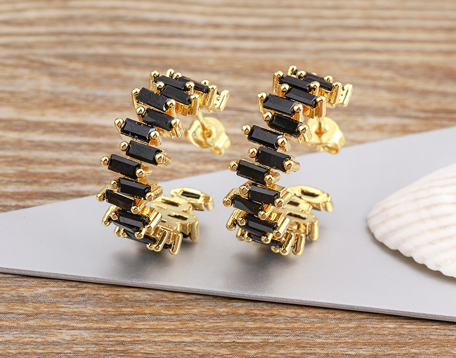 18K Gold Plated Fashionable Irregular Square Zircon Earrings For Women Elegant Copper Alloy Jewelry Accessories