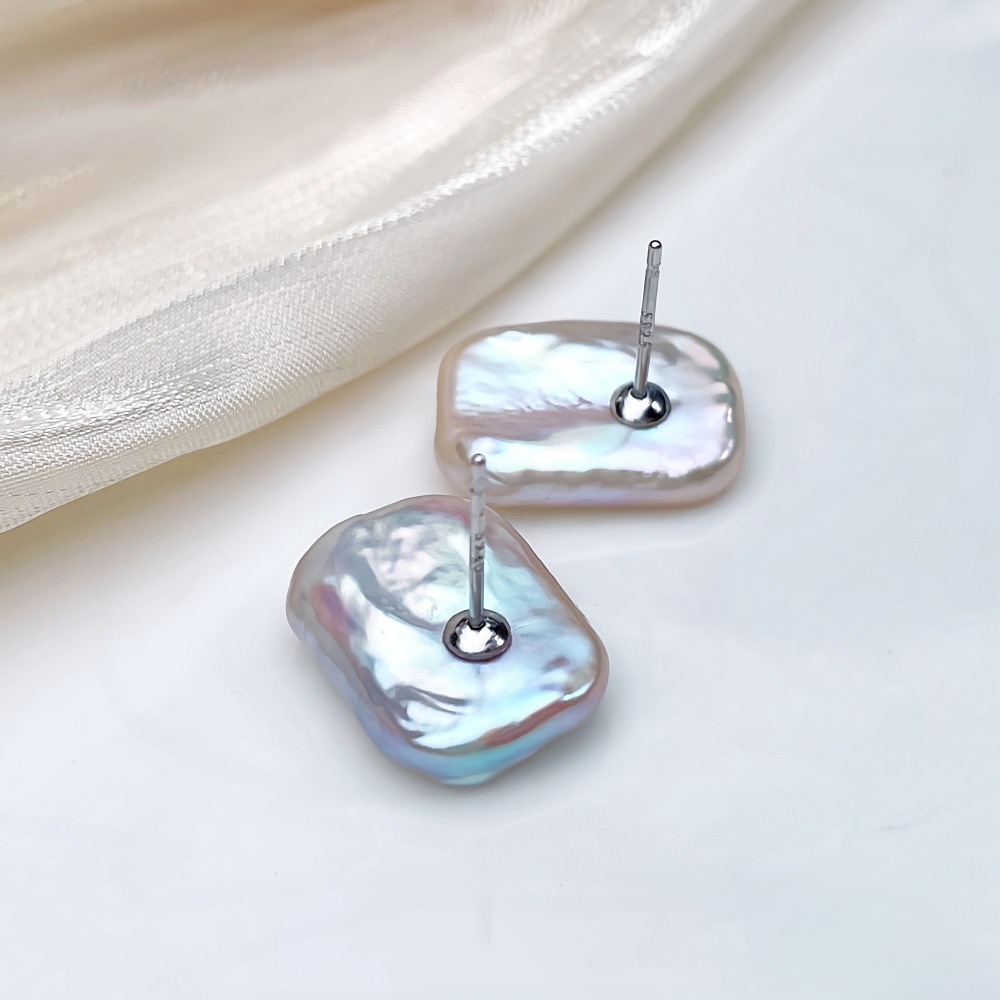 Baroque Style Pure Silver Earrings And Ring Set With Freshwater Pearl Square Design For Women Luxury Personality Jewelry Accessories