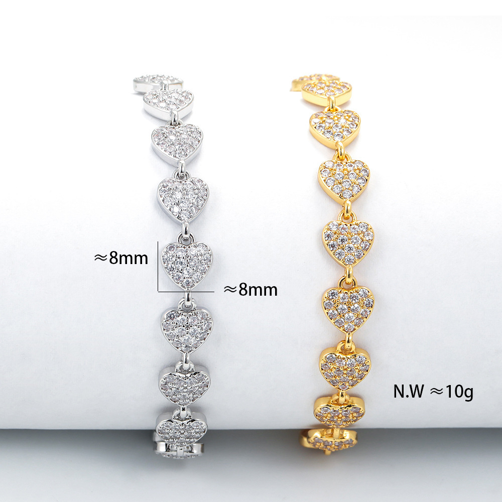 Fashion Geometric Full Row Of Heart Micro-encrusted Zircon Copper Bracelet