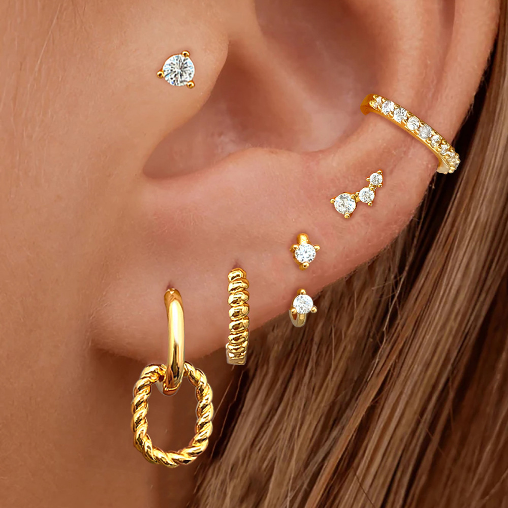 Gold Gold-plated Zircon Earrings Set No Piercing Clip-on Simple Women's Jewelry Accessories