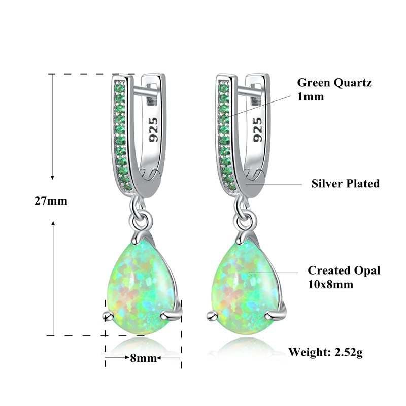 Green Teardrop Opal Women's Earrings  Style Jewelry Accessories Simple Geometric Pattern Copper Material