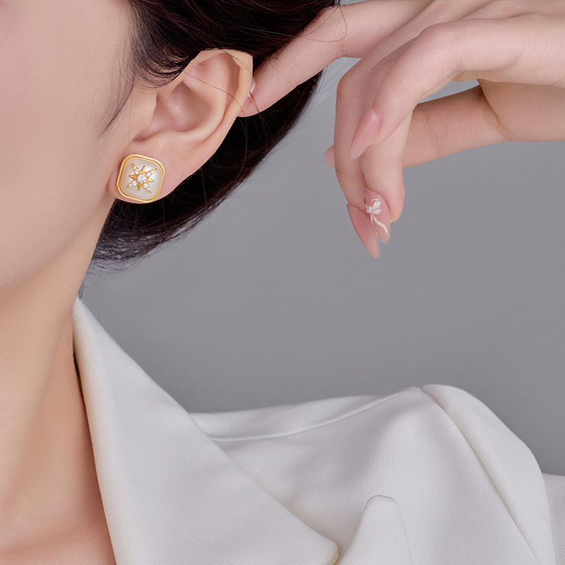 Natural Abalone Octagonal Star-Shaped Women's Earrings Trendy Pendant Stud Earrings Jewelry Accessories