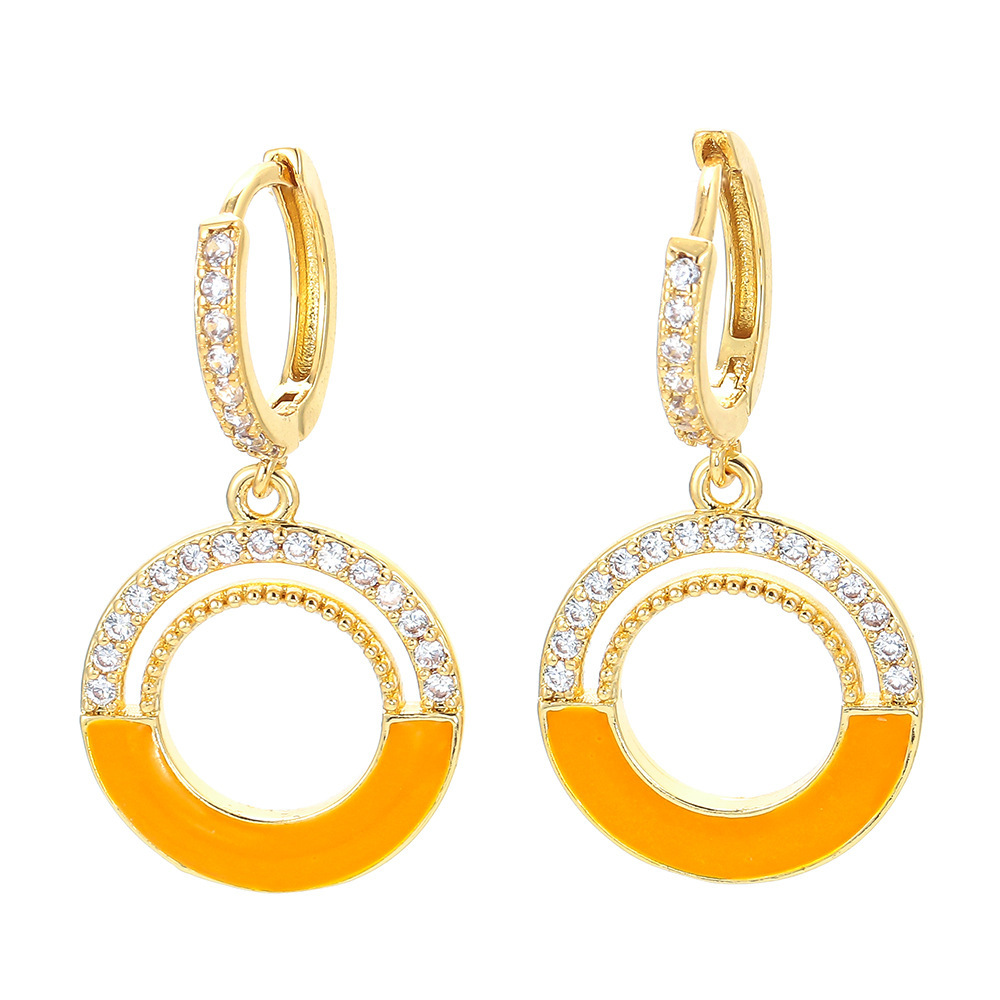 Wholesale Jewelry Zircon Round Pendant Color Copper Earrings Nihaojewelry