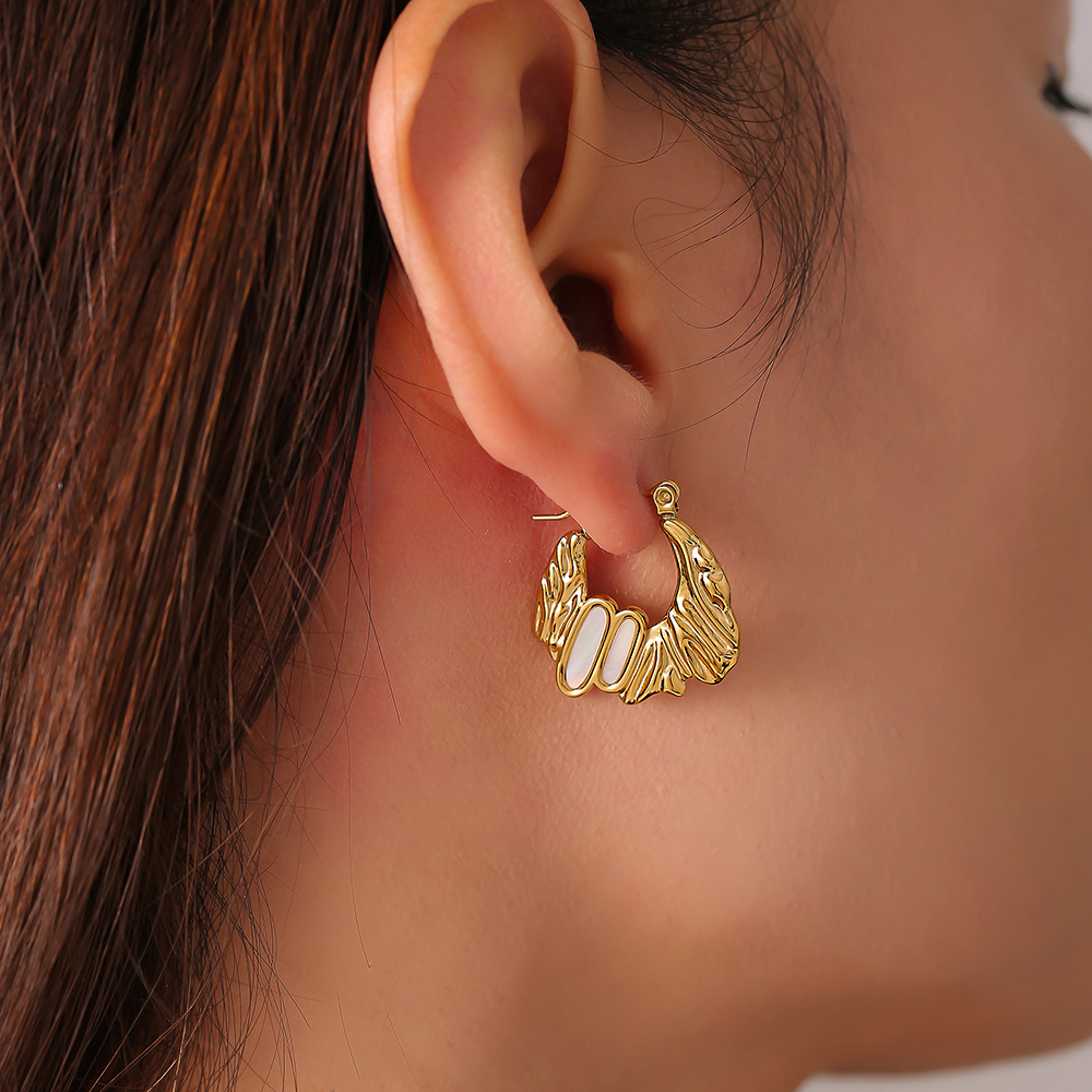 304 Stainless Steel Geometric PVD Coated Shell Real Gold Plated 18K Gold Elegant Artistic Commute Waterproof Non Tarnish Plating Earrings