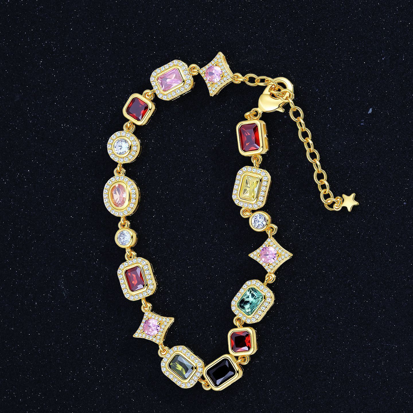 Colorful Gemstone Geometric Adjustable Women's Luxury Necklace Jewelry Hip Hop Dopamine Fashion Ins Diamond Embedded Light