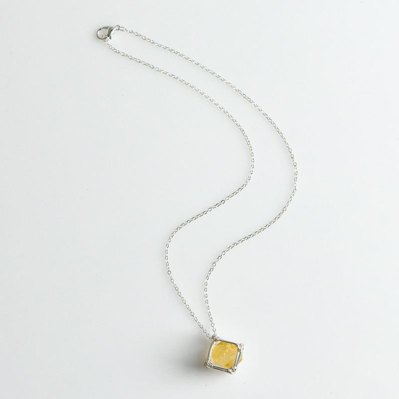 Natural Crystal Raw Stone Pendant Spiral Geometric Pattern Rhodium Plated (Silver) European Style Sugar Powder Purple Yellow Crystal Irregular Stone Necklace Accessories