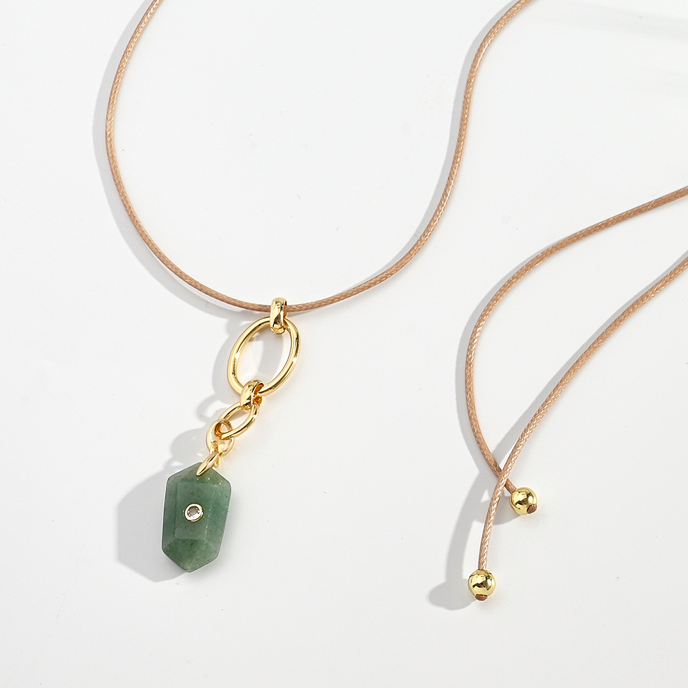 Natural Stone Micro-Set Zircon Hexagonal Pendant Necklace Women's Casual Vacation Style Stainless Steel And Crystal Chain