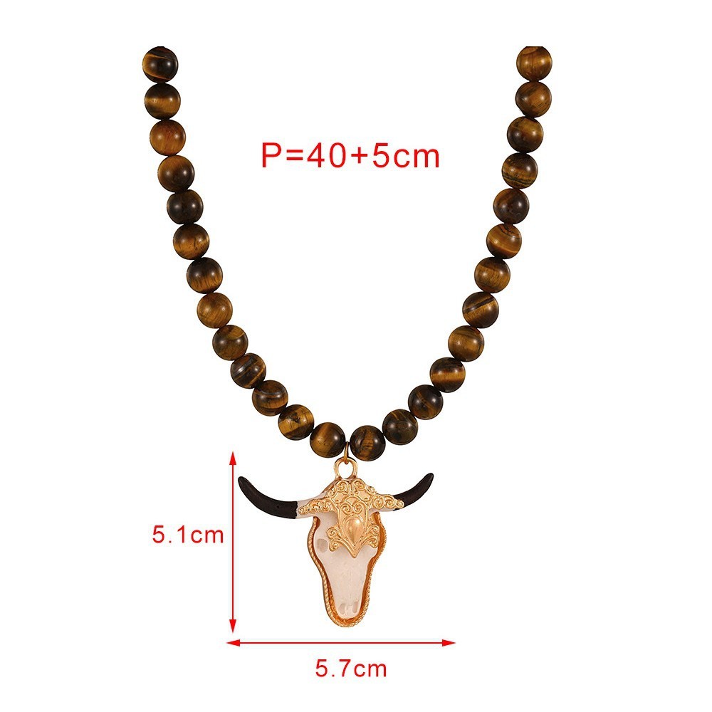 Dark Cow Head Natural Stone Beaded Necklace Unisex Daily Sweater Accessories Trendy Winter