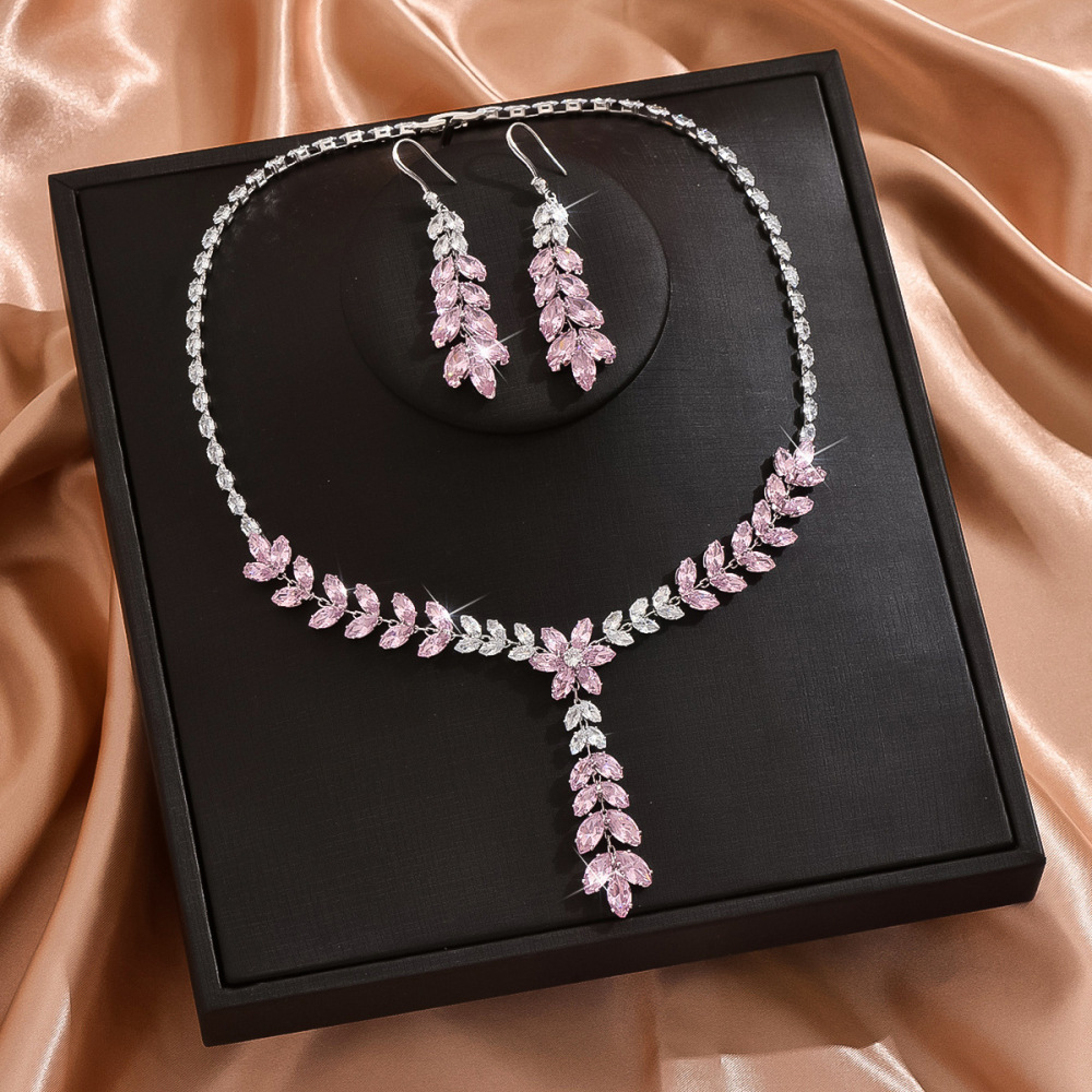 Fashionable Luxury Zircon Maize Tassel Earrings Necklace Bridal Set Elegant Choker Necklace Jewelry Accessories For Women