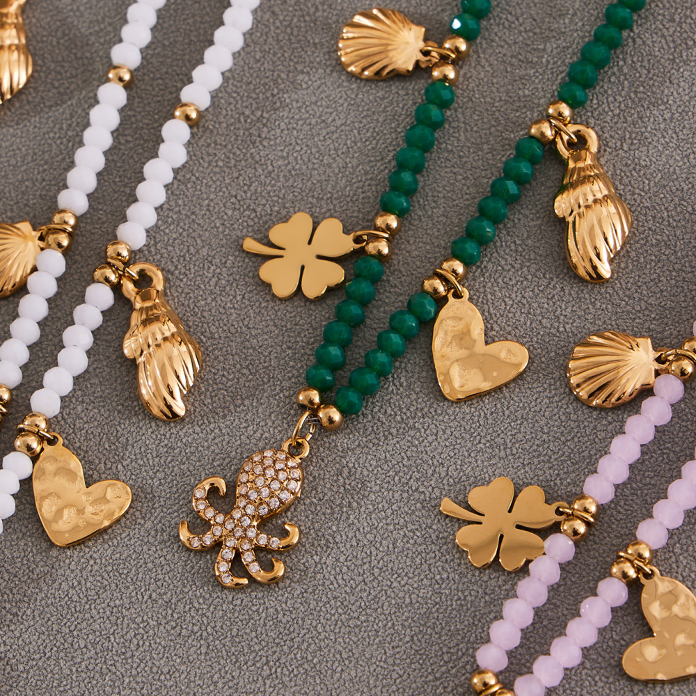 Stainless Steel Multi-Color Beads Necklace DIY Octopus Zircon Shell Heart Pendant Clavicle Chain Luxury Jewelry Accessories