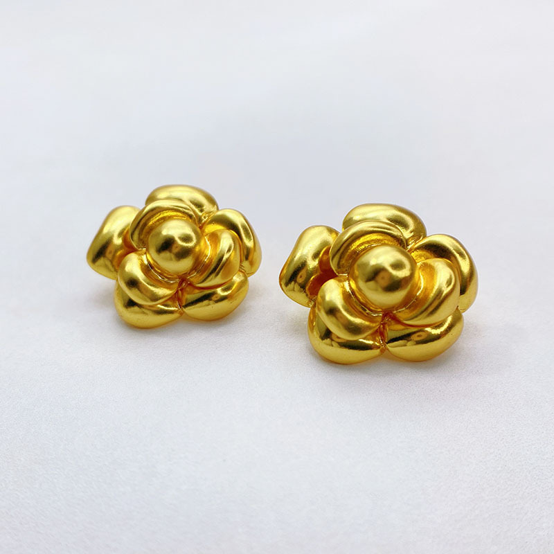 Fashionable Tea Rose Earrings Women's S925 Silver Needle Half-Matte Silver Color Floral Patterned Jewelry Accessories