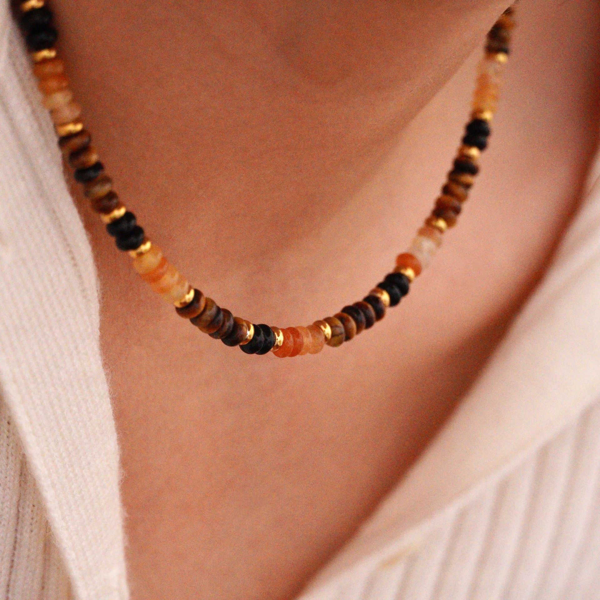 Simple Style Classic Style Round Natural Stone Titanium Steel Necklace In Bulk
