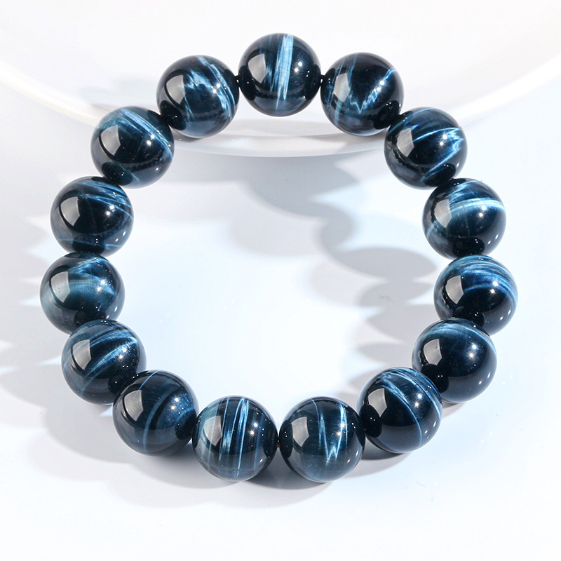 Natural Blue Tiger Eye Stone Bracelet High Quality Wood Chalcedony Lightning Pattern Simple Versatile Bracelet Donghai Gemstone