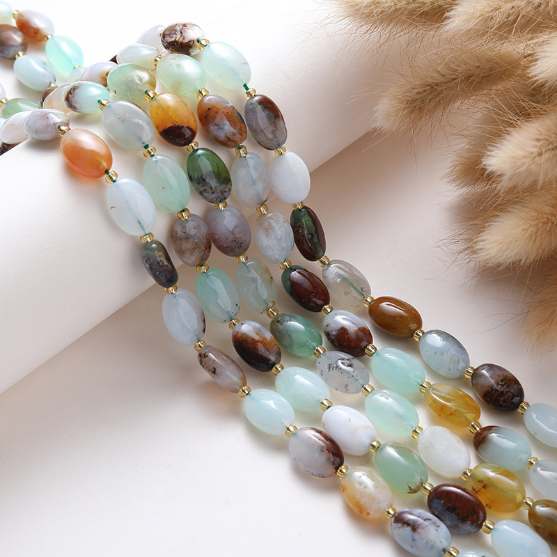 Natural Stone Australian Jade Oval Shaped Spacer Beads Flat Egg Shape DIY Bracelet Necklace Accessories Polished Crafted