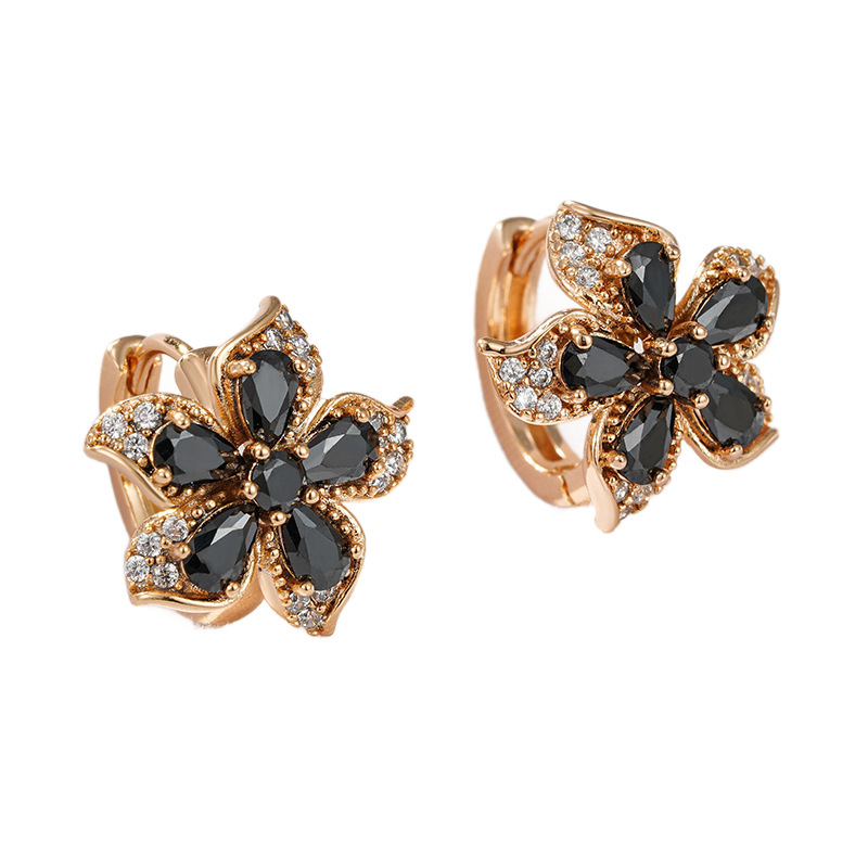 Elegant Bohemian Style Black Flower Diamond Embedded Women's Earrings Luxury Sensation Fashion Jewelry Accessories