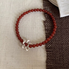 Natural Red Agate Small Flower Bracelet—silver