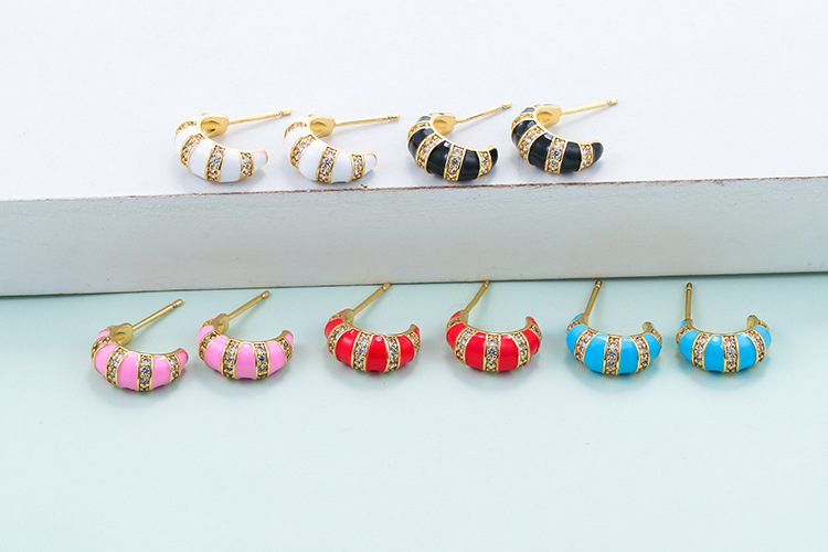 Retro C-shaped Color Earrings Micro-inlaid Zircon Copper Earrings