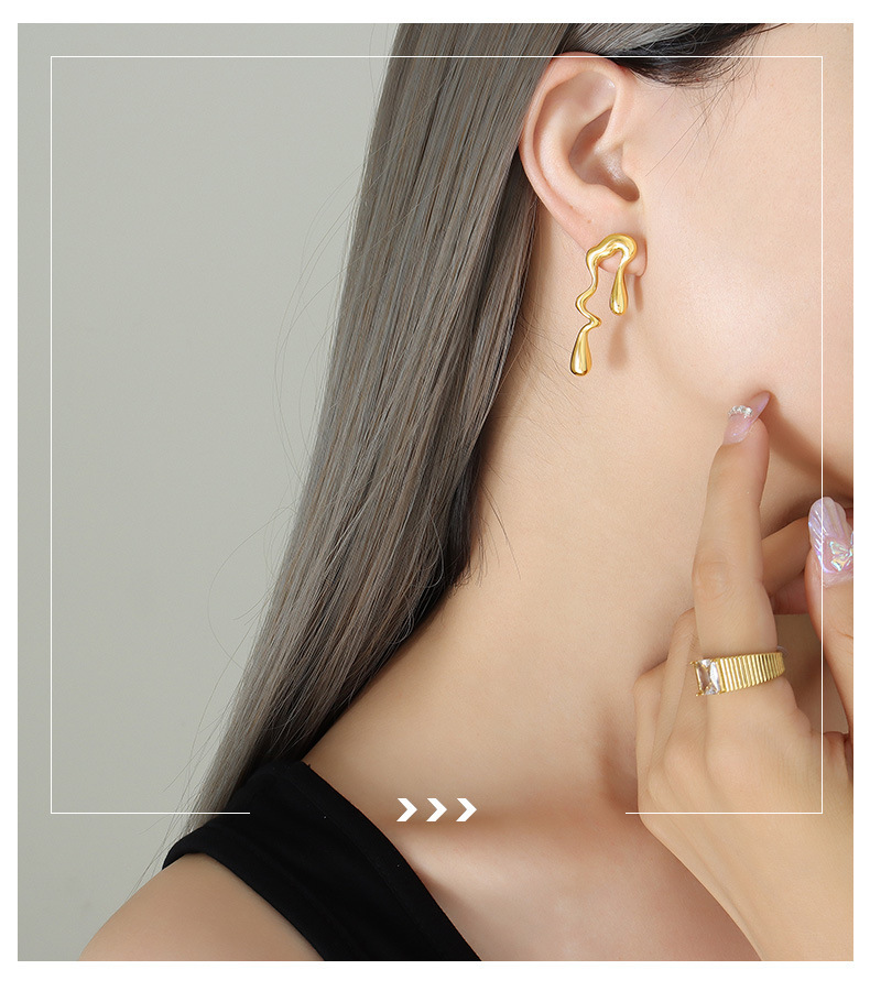 PVD Coated Real Gold Plated 18K Gold Water Droplets 304 Stainless Steel Fashion Waterproof Non Tarnish Earrings