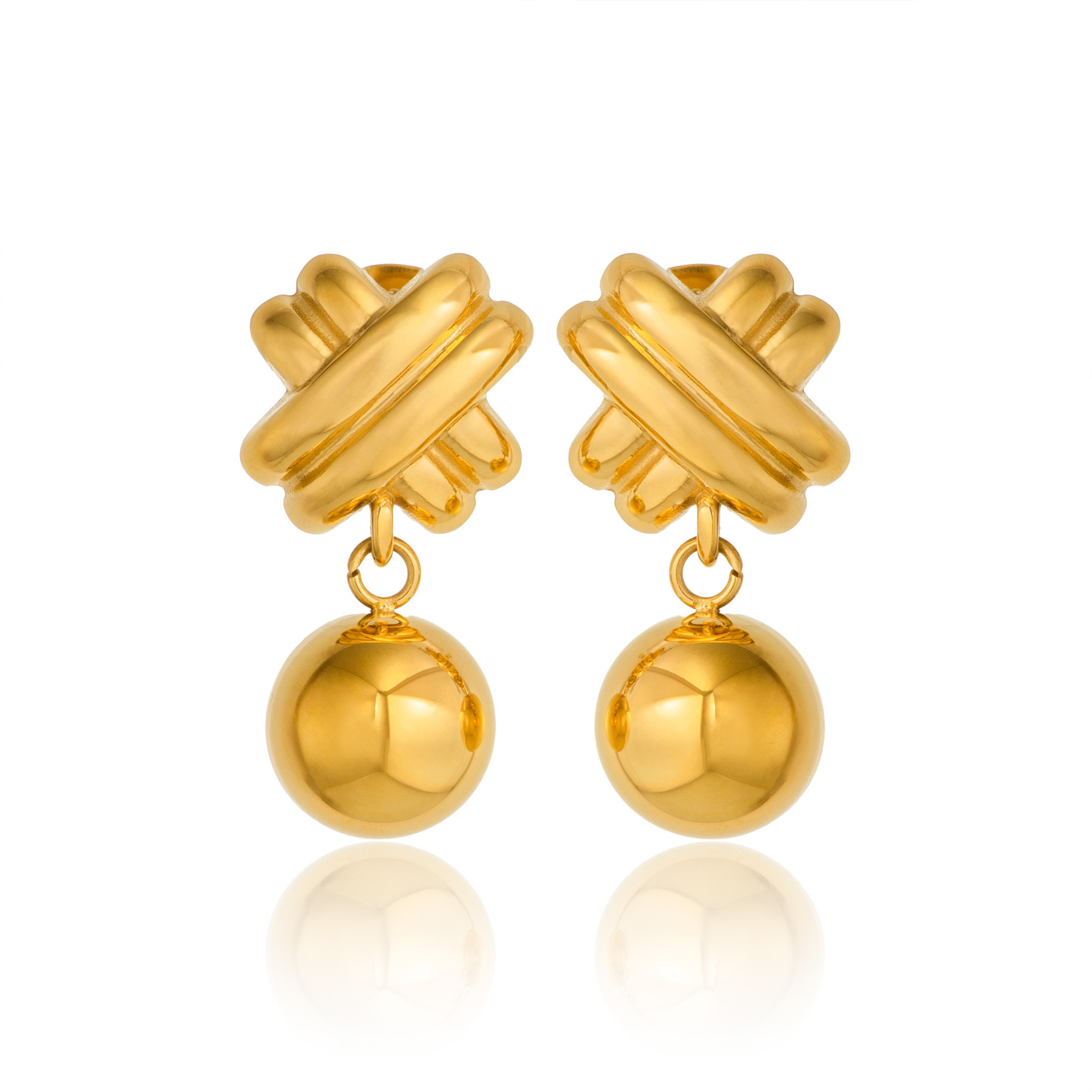 Fashionable 18K Gold Plated Titanium Steel Pendant Earrings Geometric Pattern Hip Hop Style Women's Jewelry Accessories