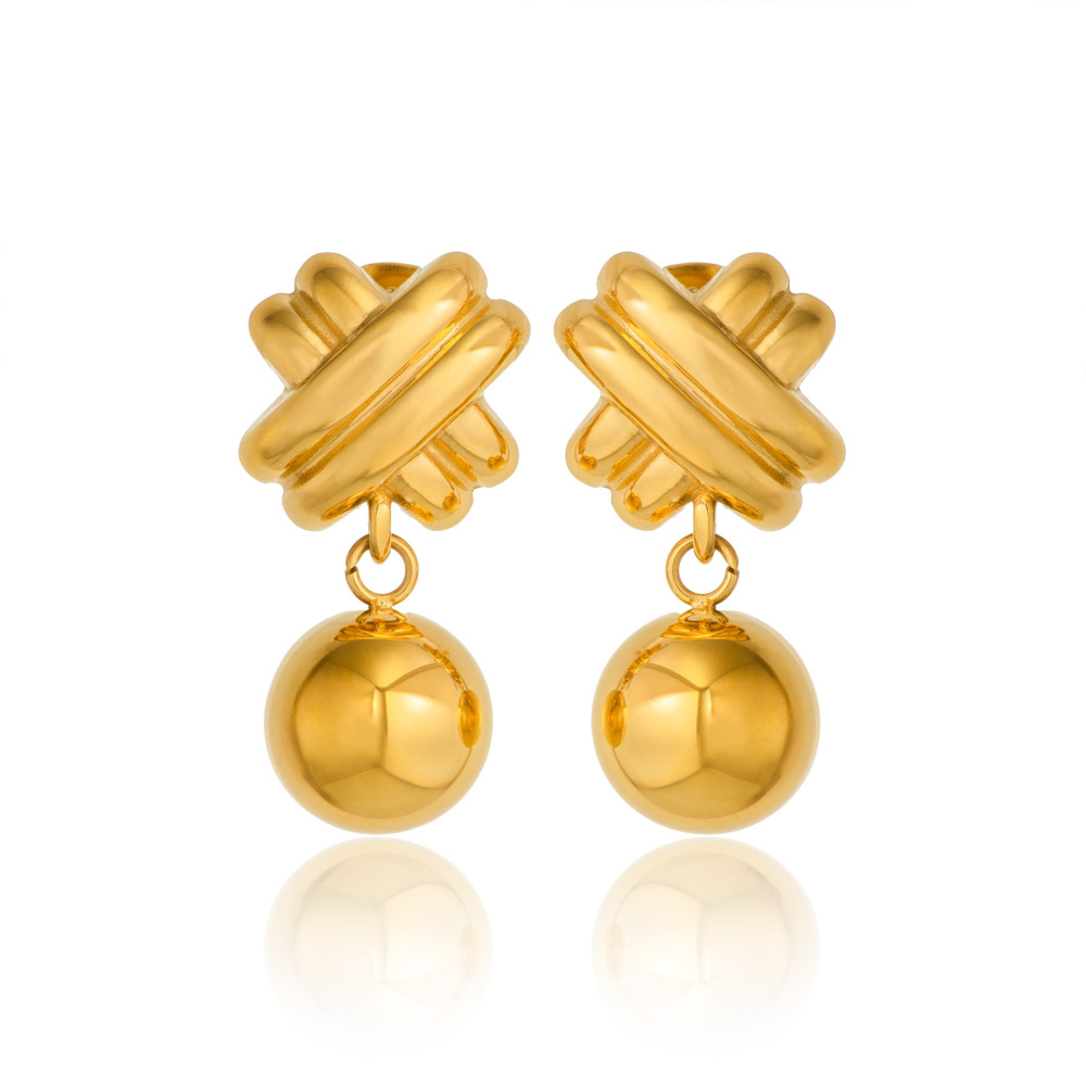 Fashionable 18K Gold Plated Titanium Steel Pendant Earrings Geometric Pattern Hip Hop Style Women's Jewelry Accessories