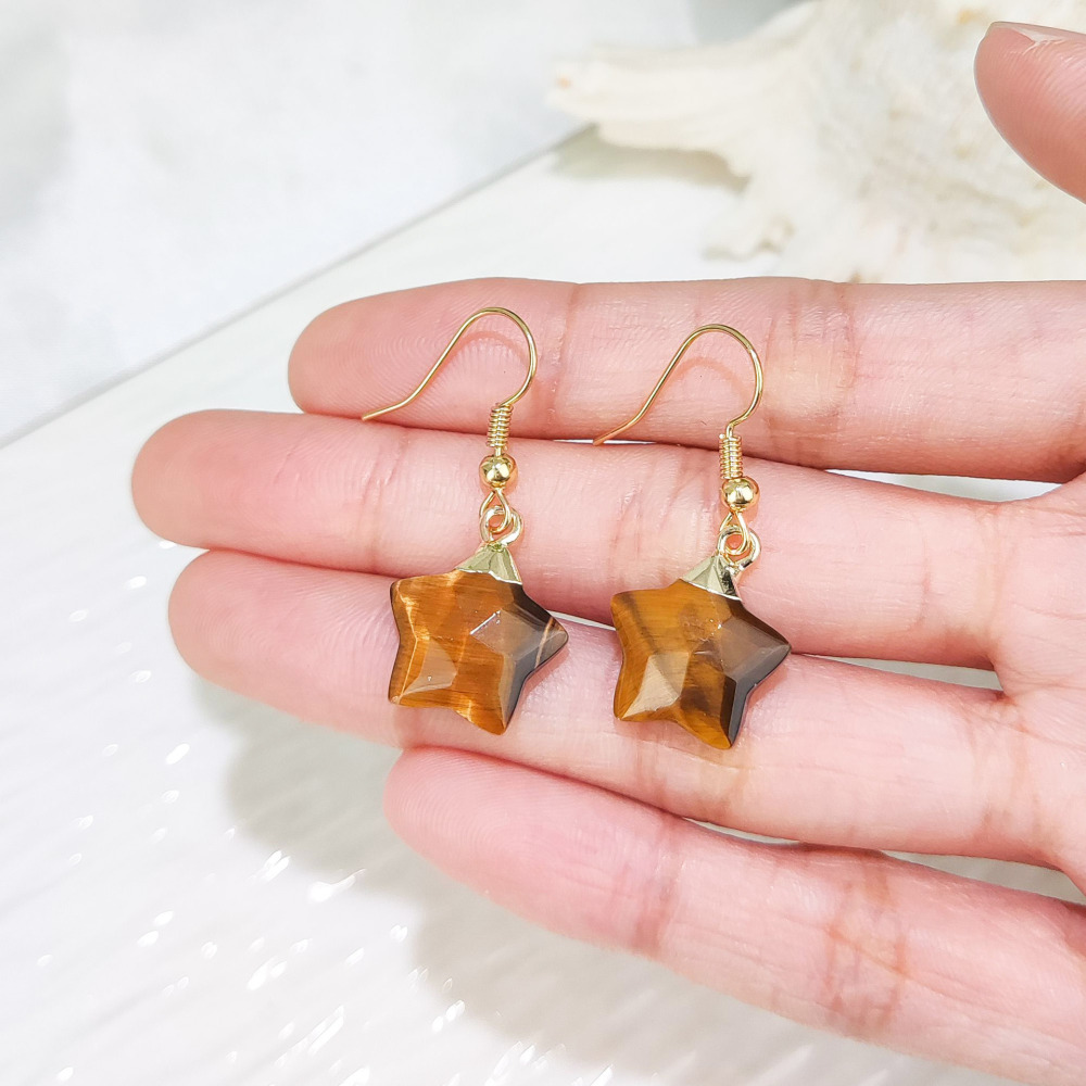 Dani Jewelry Natural White Crystal Pentagram Earrings DIY Accessories Pendant Geometric Pattern Asymmetric Copper Plated