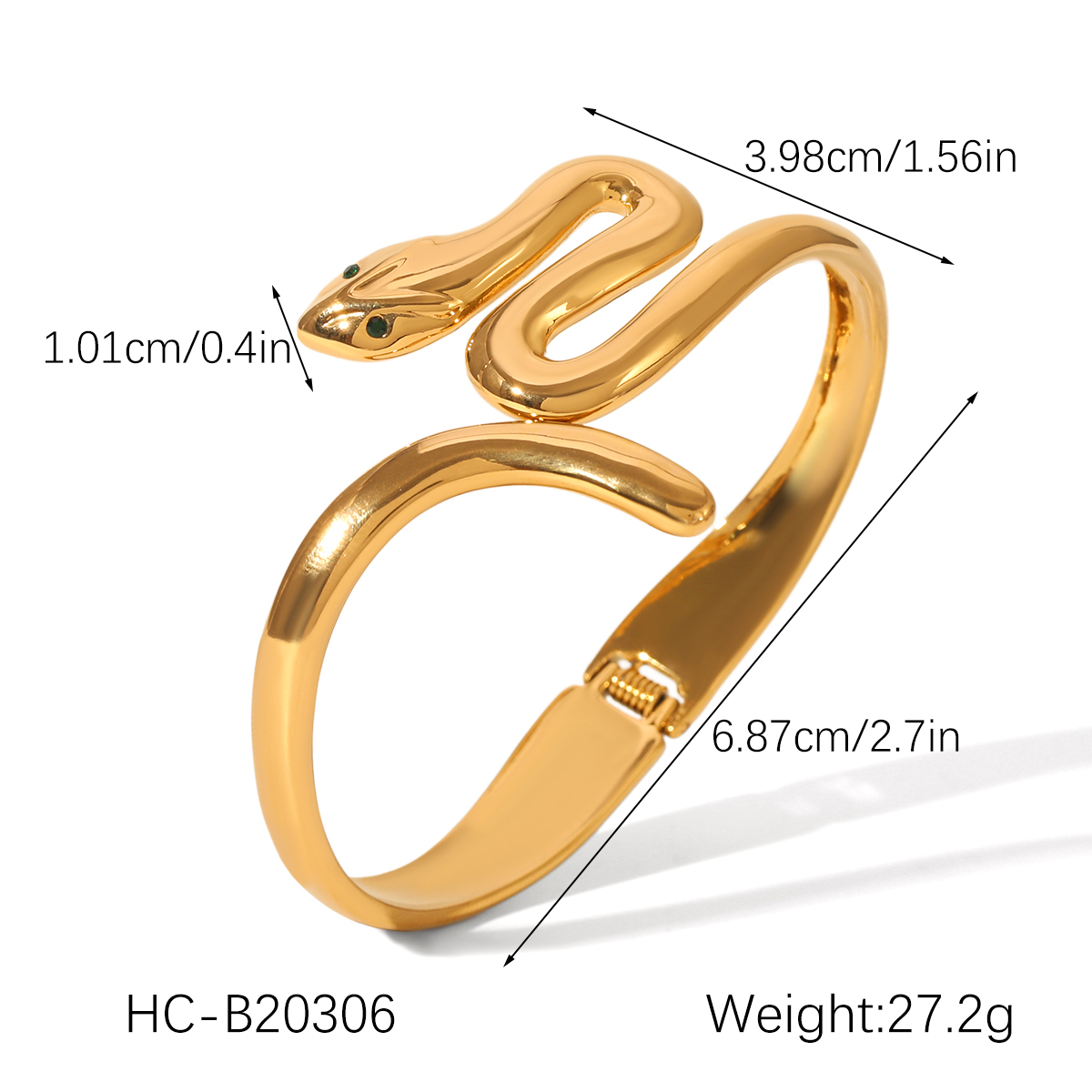 304 Stainless Steel Snake PVD Coated 18K Real Gold Plated Modern Style Artistic Waterproof Non Tarnish Gold Bangle