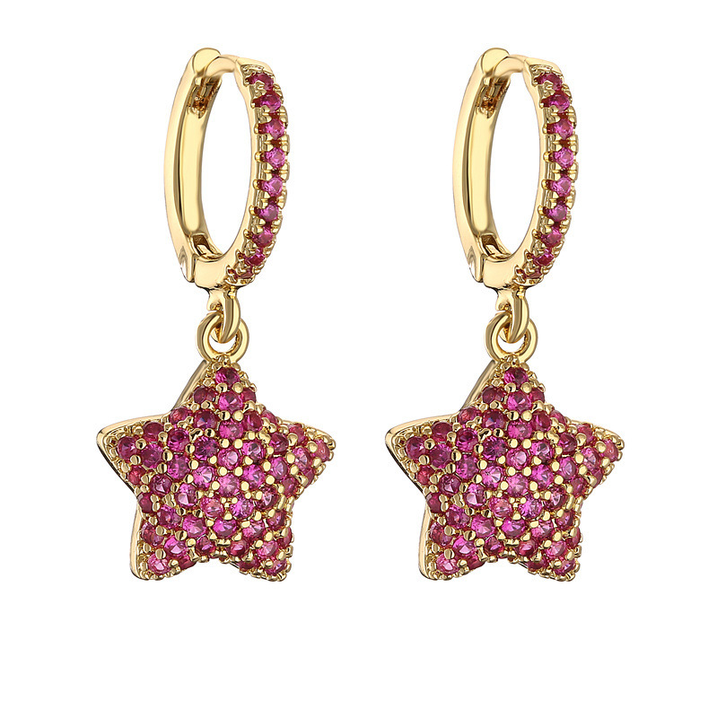 Elegant Classic Style Star Copper Inlay Zircon Drop Earrings 1 Pair