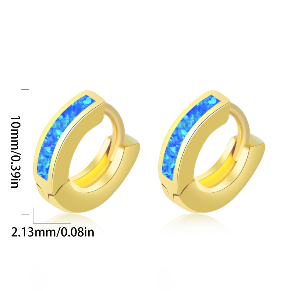 Hawaii Style Blue Opal 10mm Earrings Fashionable TikTok Trend Copper Material Unisex Round Craft Jewelry Accessories
