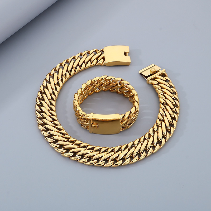 Stainless Steel Bracelet Cuban Chain Men's Necklace Solid Color Titanium Steel Handmade Woven Jewelry