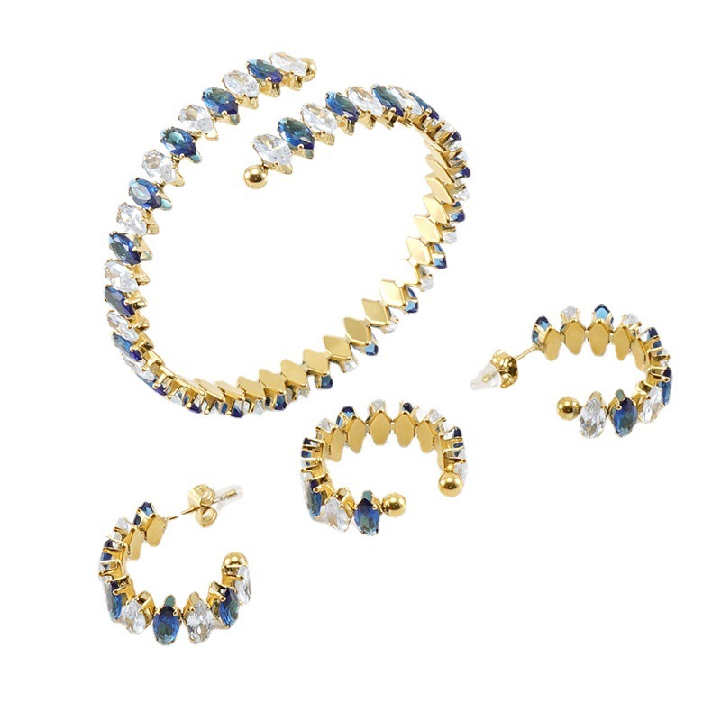 Wholesale Jewelry Fashion Eye 304 Stainless Steel Zircon 18K Gold Plated Inlay Stainless Steel Jewelry Sets