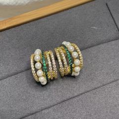 Green Diamond Pearl Stud Earrings