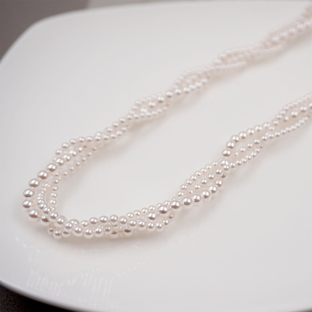 Heb Style Multi-Layer Pearl And Xiaomi Beads Necklace Classic Twisted Chain Layering Artistic Retro Clavicle Chain For Women