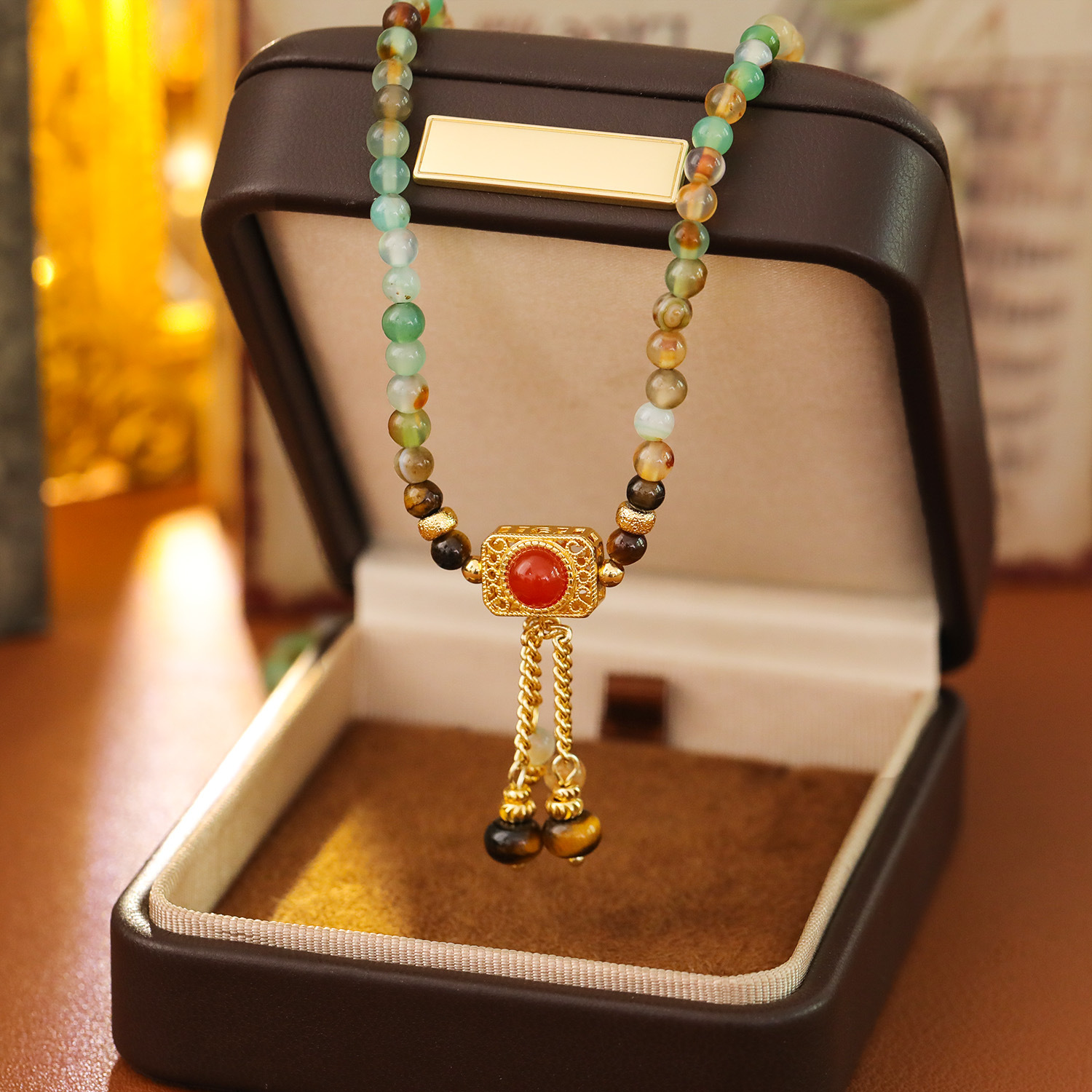 Natural Red Agate Shoushan Stone Double Use New Chinese Style Necklace Bracelet Chinese Style Bell Classical Ethnic Trend