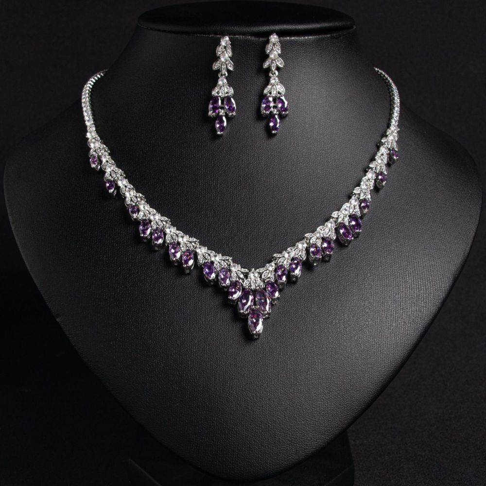 Elegant Simple Luxury Bridal Zircon Jewelry Set Women's Necklace Earrings Two-Piece Set Fashionable Banquet Wedding Accessories