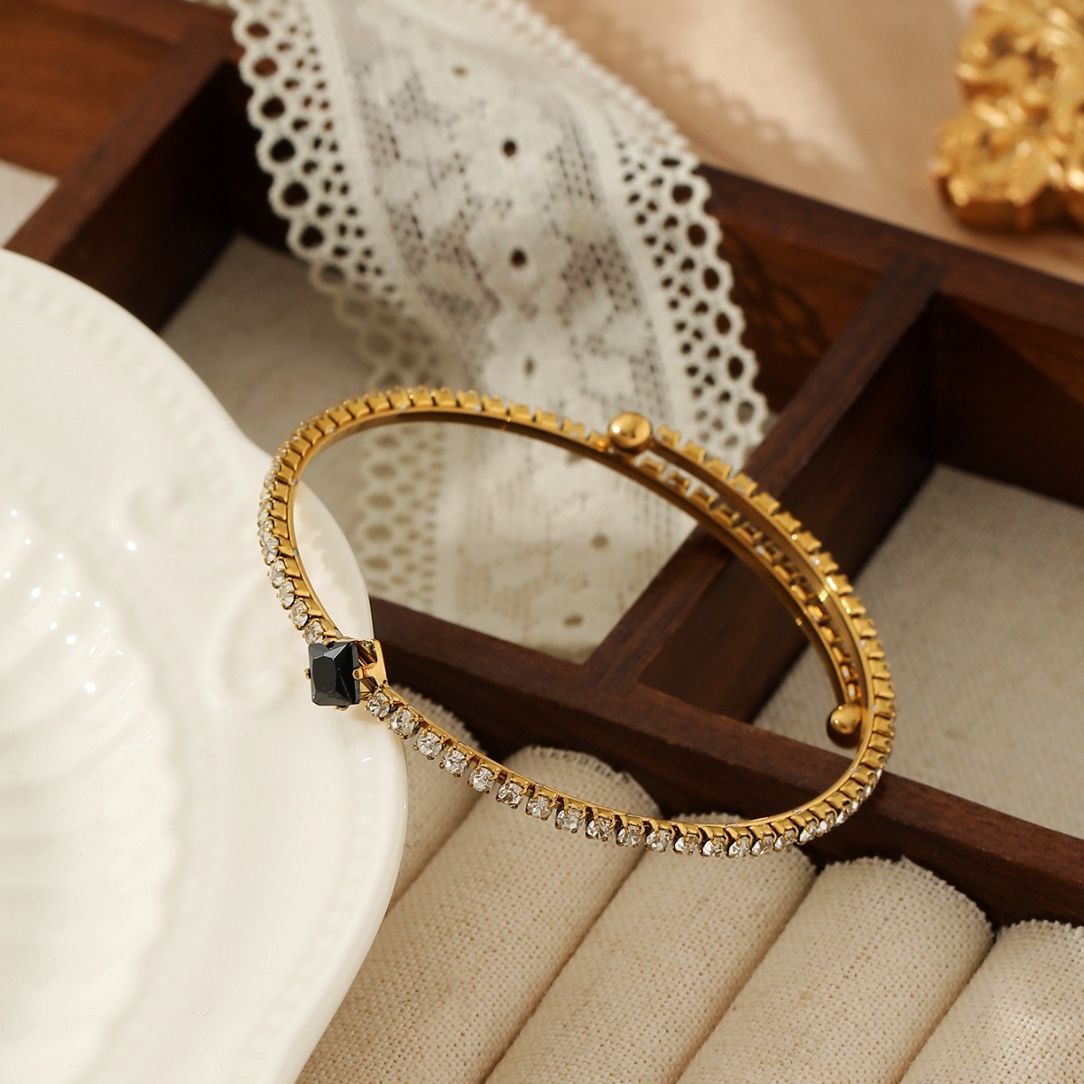 Adjustable Double Layer Titanium Steel Bracelet Full Diamond Stainless Steel Ring Vintage Diamond Jewelry Accessories