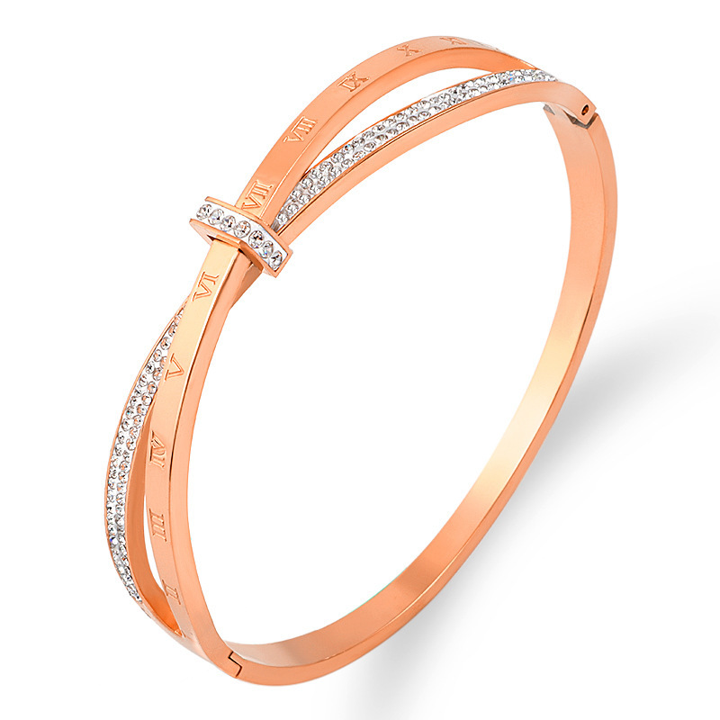Basic Classic Style Geometric Stainless Steel Inlay Zircon Bangle