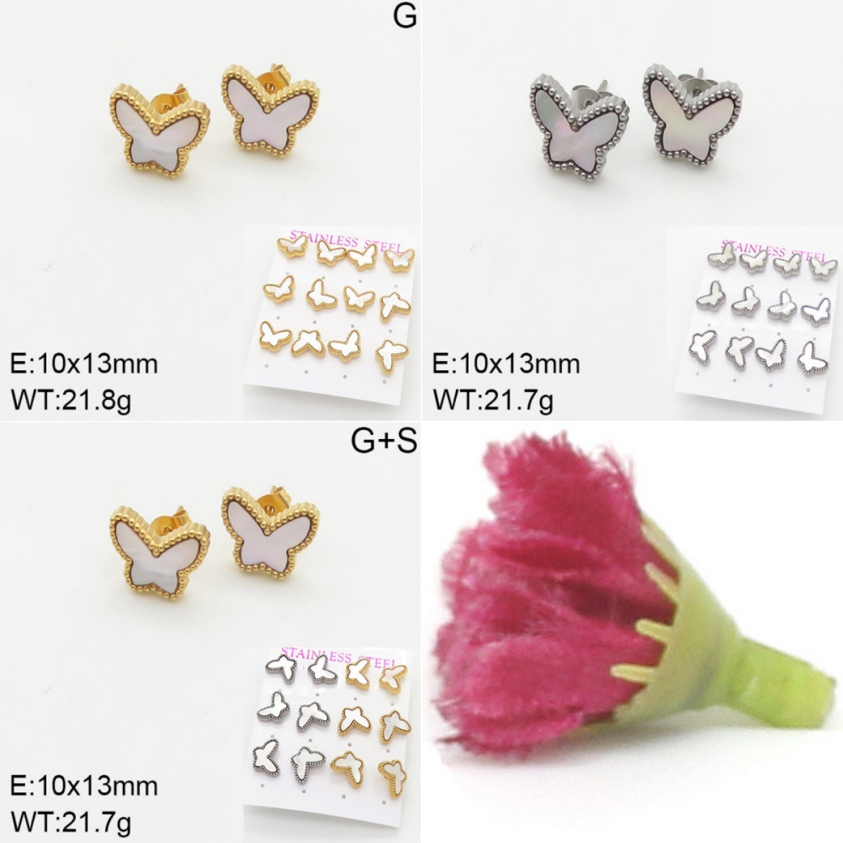 INS New  Fashion Titanium Steel Butterfly Shell Stud Earrings 18K Golden Stainless Steal Earrings Niche Design High Earrings Women's Stud Earrings