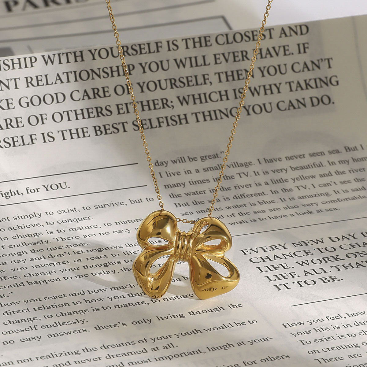 Real Gold Plated 316 Stainless Steel  PVD Coated Bow Knot Waterproof Non Tarnish Elegant Romantic O-ring Chain Small Stud Earrings Rings Necklace For Women's