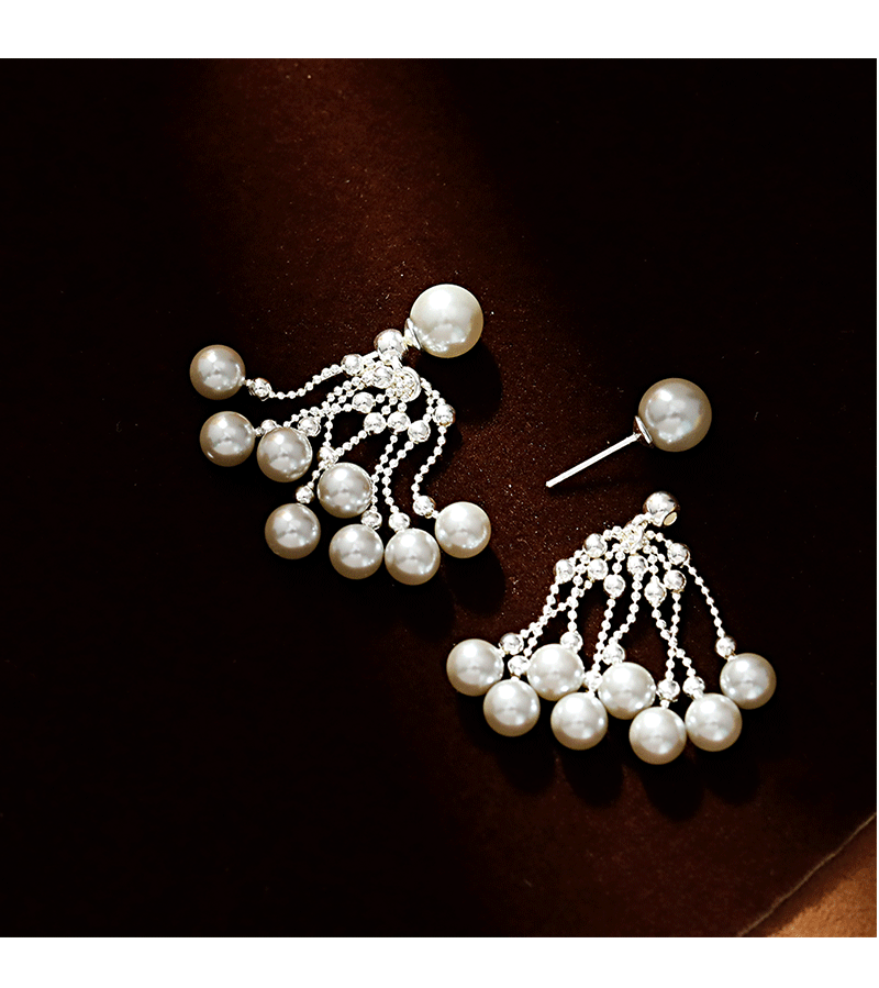 Bohemian Style Pearl Flower Print Earrings Silver Plated Round And Hoop Shape Luxury Women's Fashion Jewelry Accessories