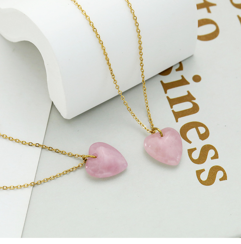 Wholesale Jewelry Fashion Heart Shape 304 Stainless Steel Natural Stone 18K Gold Plated Gold Plated Stainless Steel Necklaces