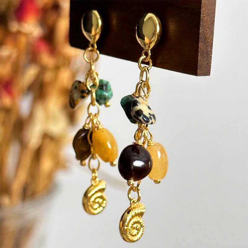 Colorful Natural Stone Earrings Casual Beach Snail Fashion Trendy Hoop Earrings Women's Jewelry Accessories