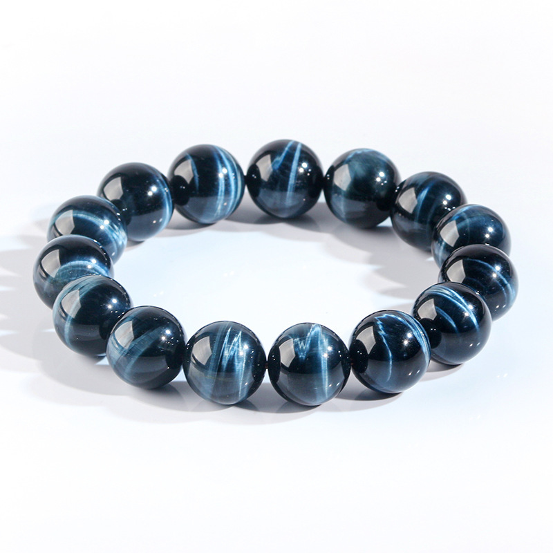 Natural Blue Tiger Eye Stone Bracelet High Quality Wood Chalcedony Lightning Pattern Simple Versatile Bracelet Donghai Gemstone