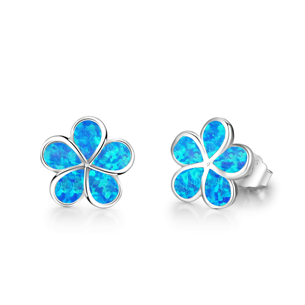 Boho Style Floral Opal Earrings Cute Girl's Flower Stud Earrings Simple Design Copper Material Jewelry Accessories