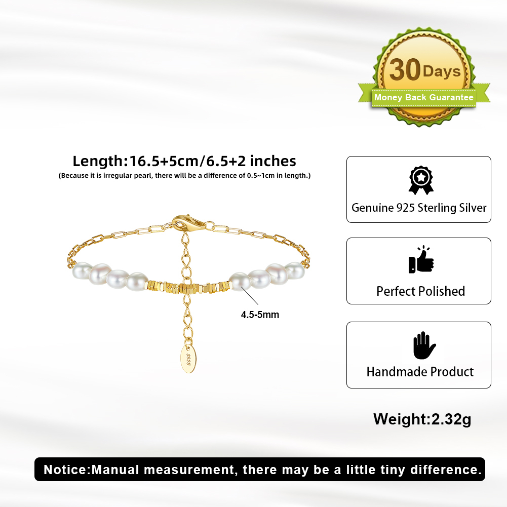 Freshwater Pearl Sterling Silver Geometric Plated Freshwater Pearl Chain Elegant Simple Style Classic Style Plating Bracelets
