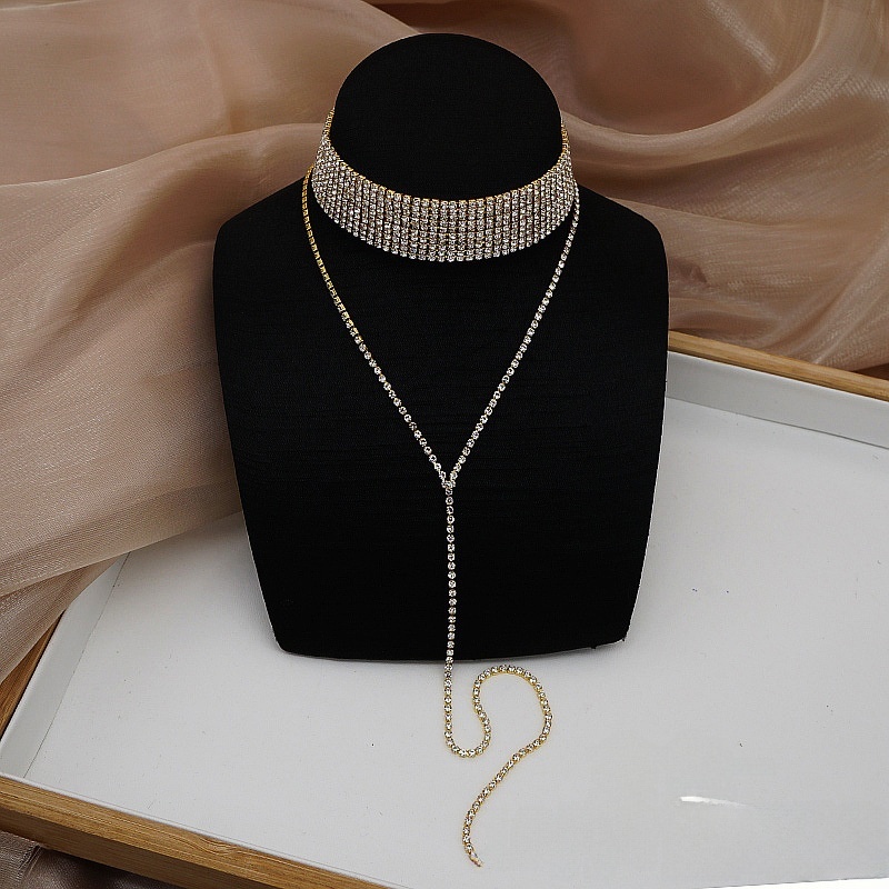 Full Diamond Claw Chain Necklace Bracelet Ring Earrings Four-Piece Set Geometric Women's Jewelry Accessories