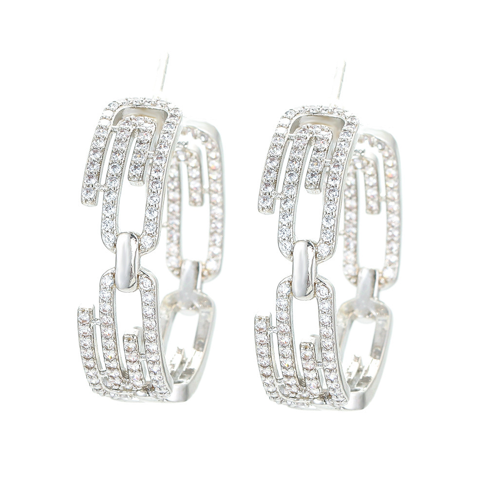 Wholesale Jewelry Zircon Paper Clip Hollow Copper Earrings Nihaojewelry
