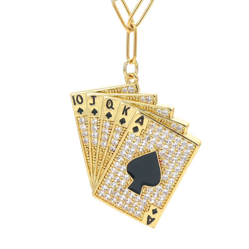 Fashion Copper Micro-encrusted Zircon Playing Card Pendant Necklace Female