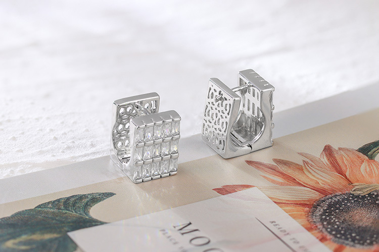 Elegant Geometric Pattern Zircon Earrings Colorful Square Heavy Work Gold Plated Luxury Women's Fashion Jewelry Accessories