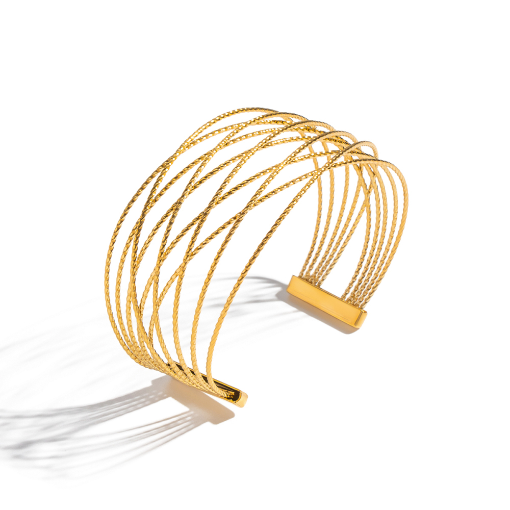 18K Gold Plated 304 Stainless Steel Vacuum Electroplated Wide Band Accessories Jewelry For Women Non-Fading Geometric Bracelet