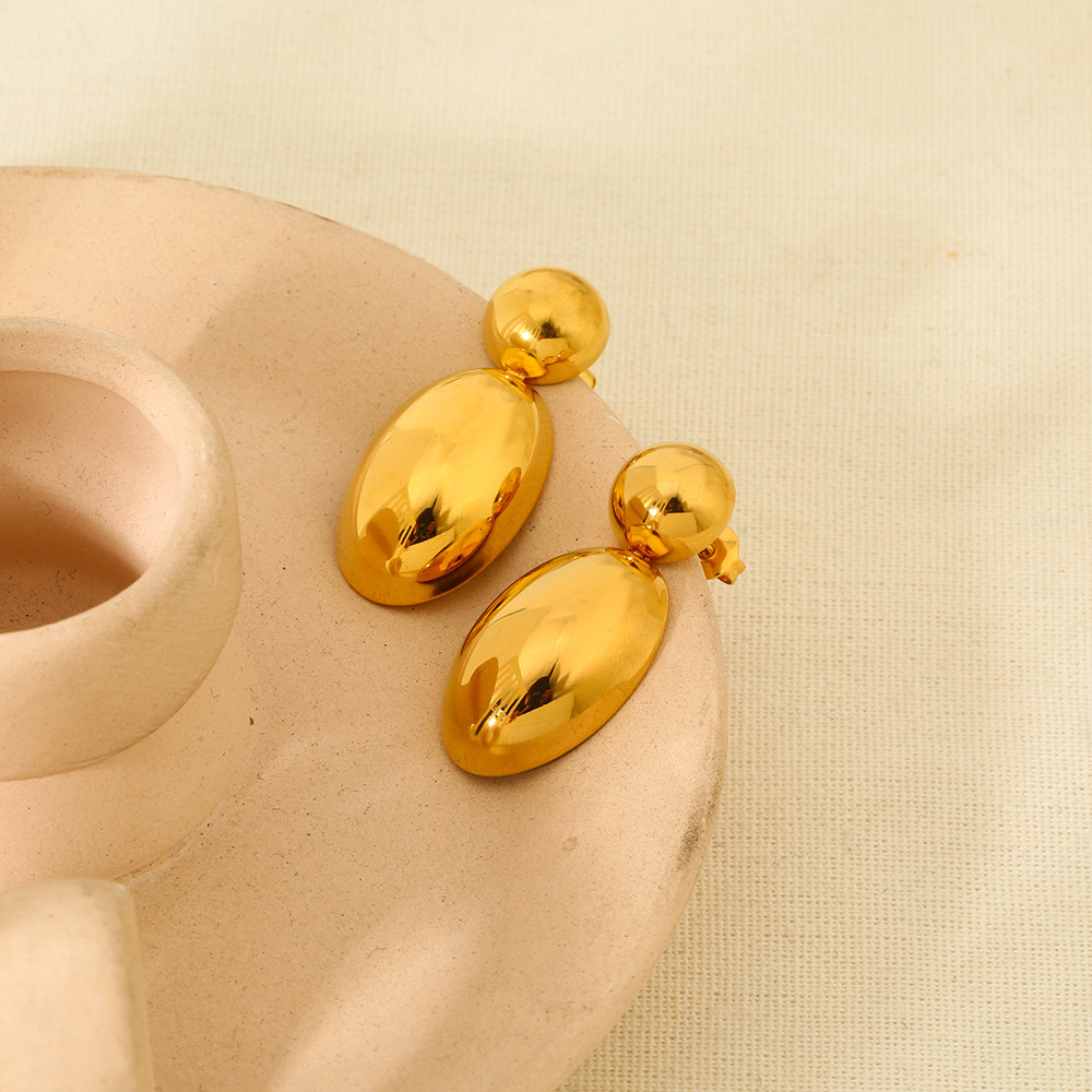 Geometric Stainless Steel Earrings Gold Plated 18K Smooth Surface Oval And Round Shaped Fashionable Women's Jewelry Accessories